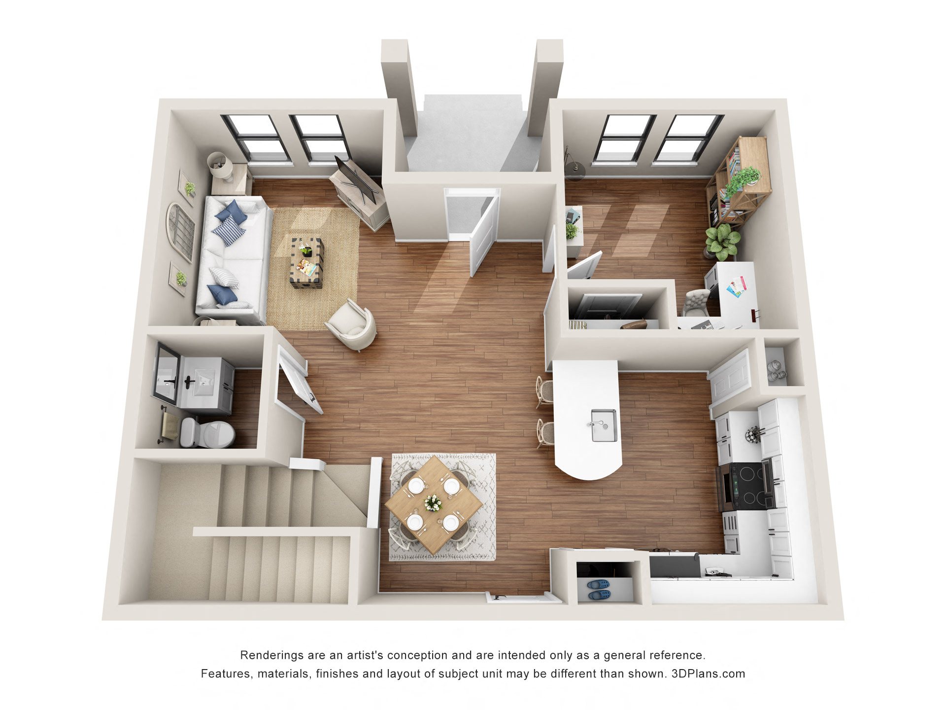 Floor plan for 2 beds, 2.5 baths, 1497 sqft